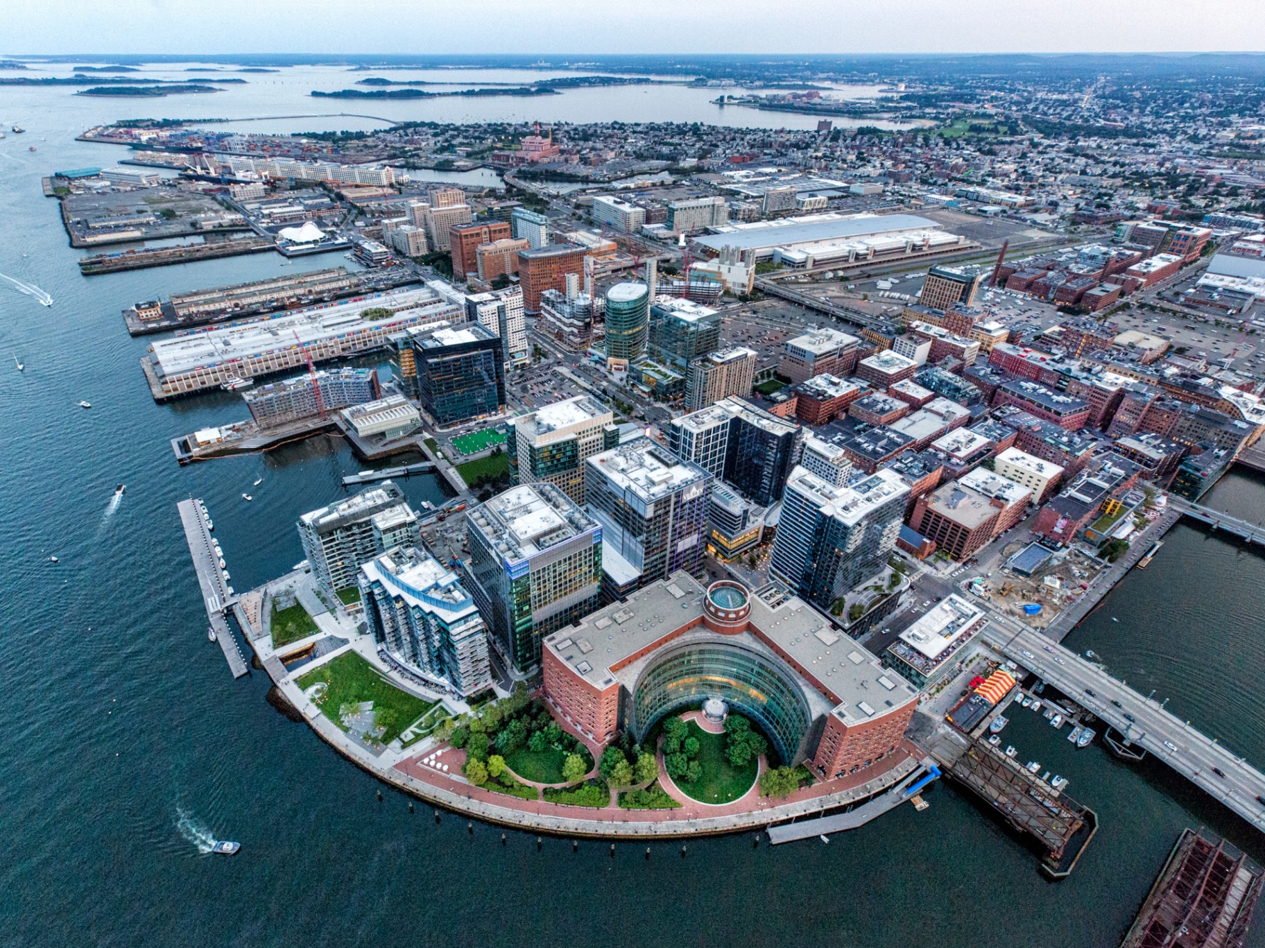 Boston Seaport district aerial view